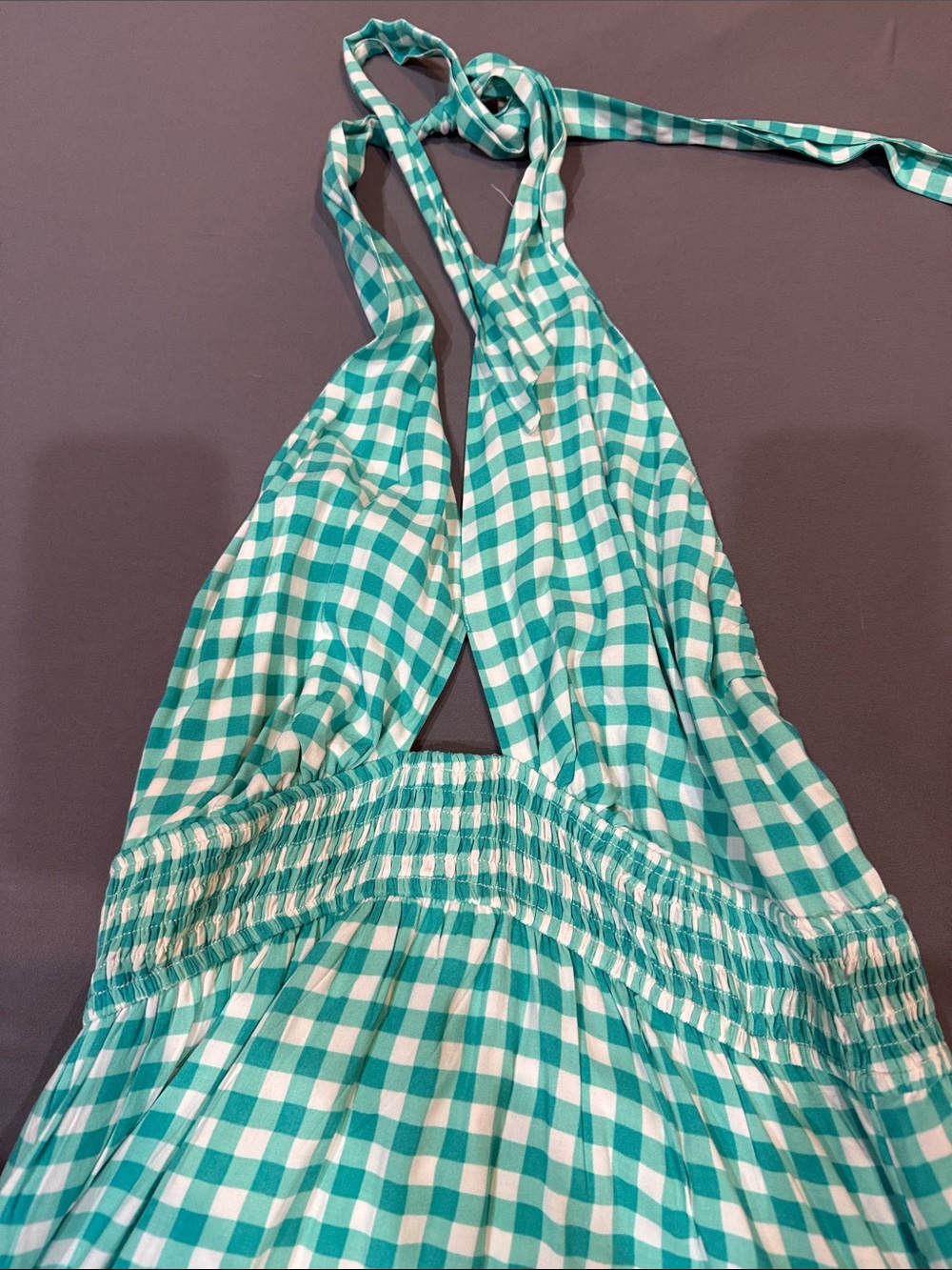 Green Gingham Halter Maxi Dress - Women's Summer Maxi